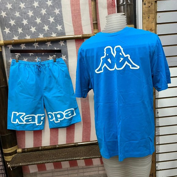 NWT KAPPA 2 piece set swimwear trunk board shorts and t shirt tee top blue